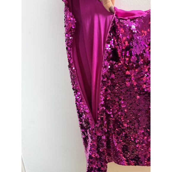 Leith Magenta Sequin One Shoulder Dress Glam Party Sparkle Coquette Maximalist M - Picture 6 of 7